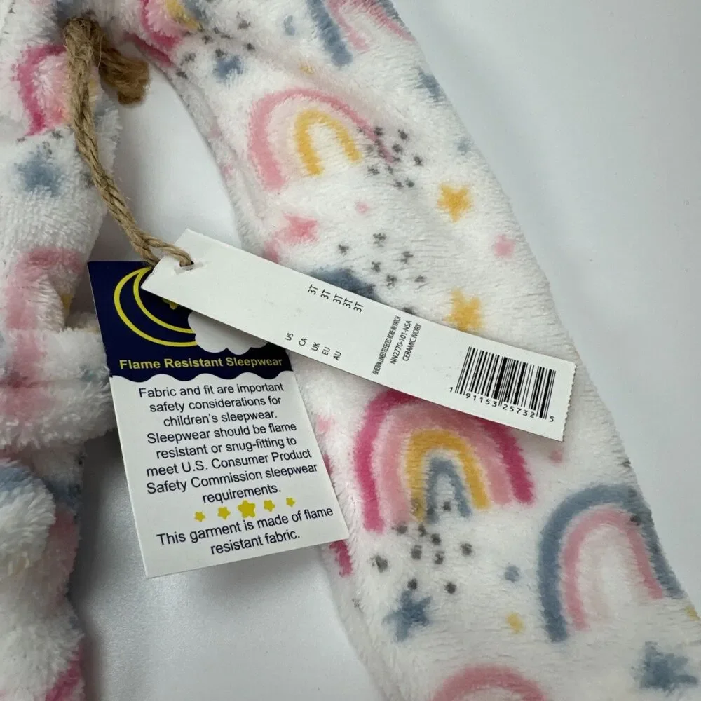 NWT Toddler Little Girl Rae Dunn Dreamer Patch Rainbow Print Fleece Robe